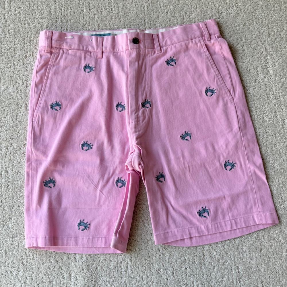 Castaway Nantucket Island Pink Crab Embroidered Chino Shorts Size 34